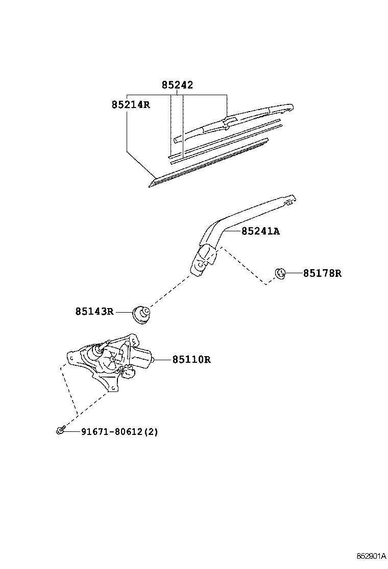 85130-52190 MOTOR ASSY, REAR WIPER product image