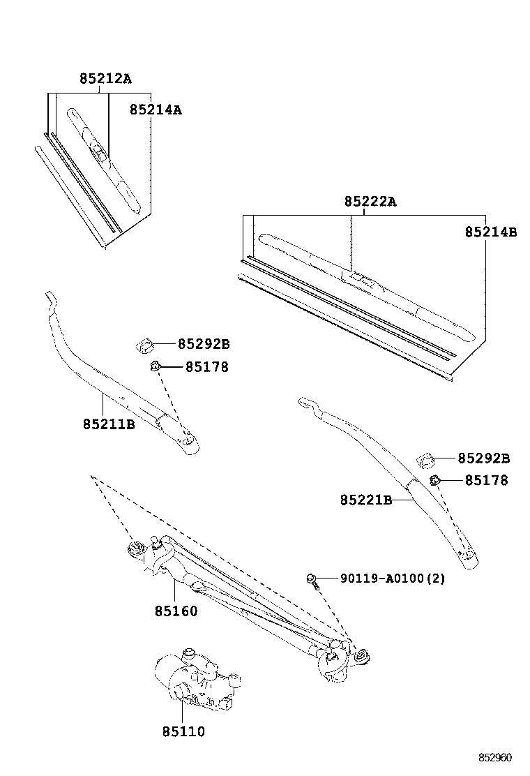 85221-07050 ARM, FRONT WIPER, LH product image