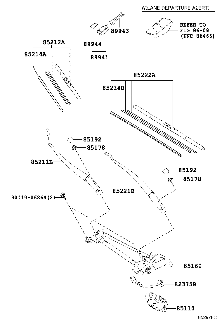 85211-42160 ARM, FRONT WIPER, RH product image