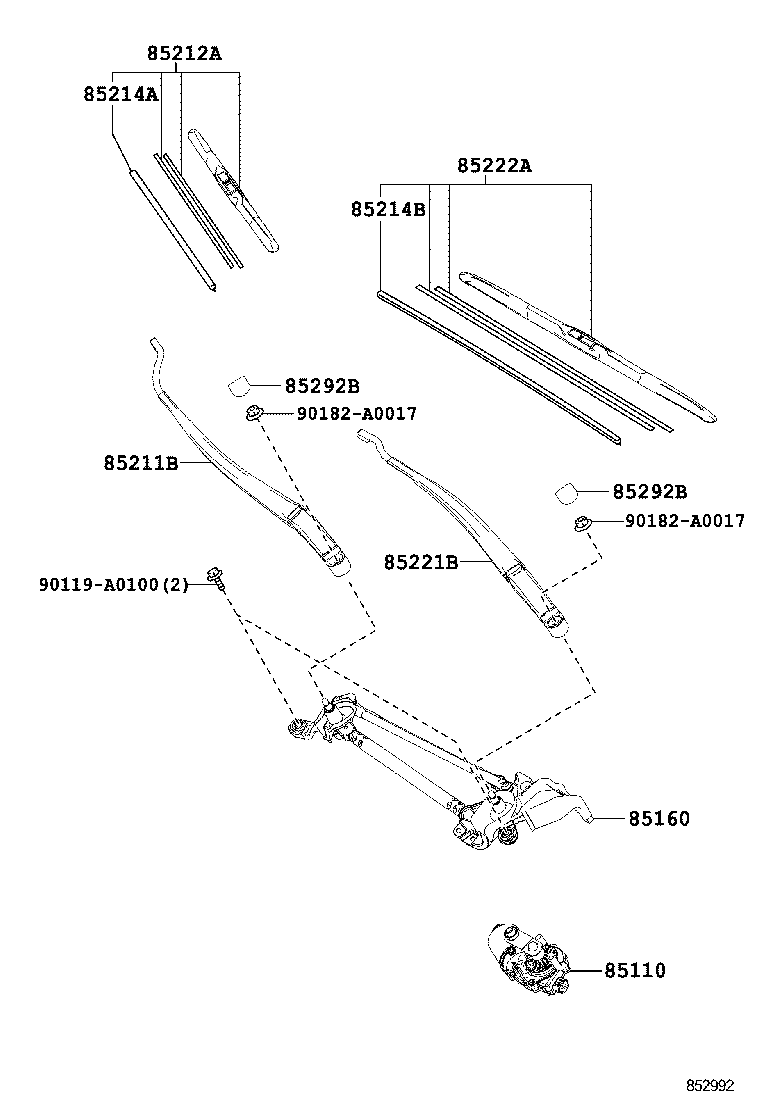 85221-0R030 ARM, FRONT WIPER, LH product image