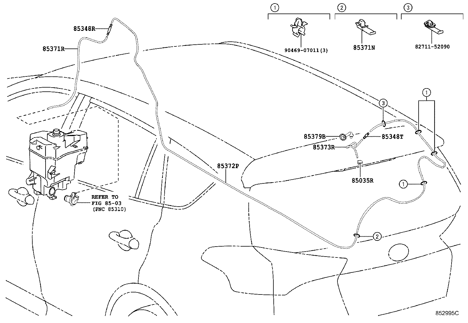 Toyota 90068-33179 HOSE, REAR WASHER (FROM JOINT TO NOZZLE)
