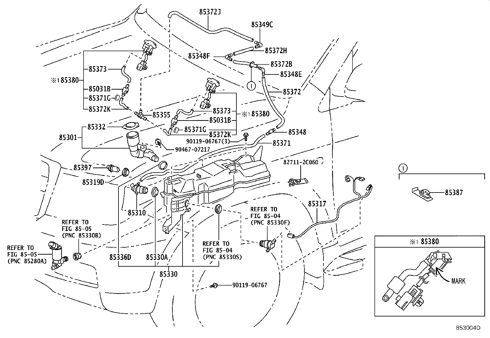 85380-60140 NOZZLE & HOSE ASSY, FR WASHER product image