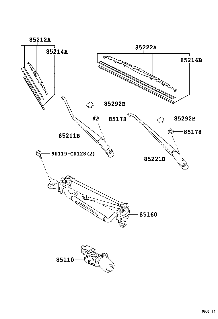 85211-0D220 ARM, FRONT WIPER, RH product image