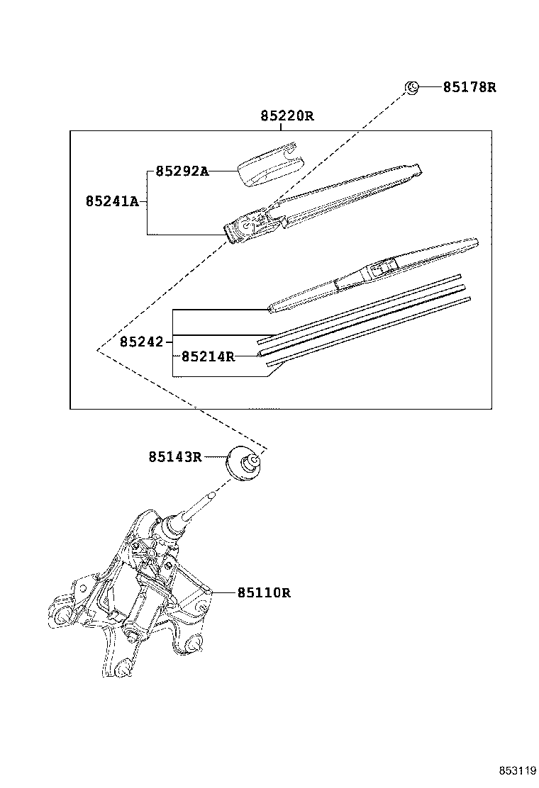 85241-0E050 ARM, REAR WIPER product image