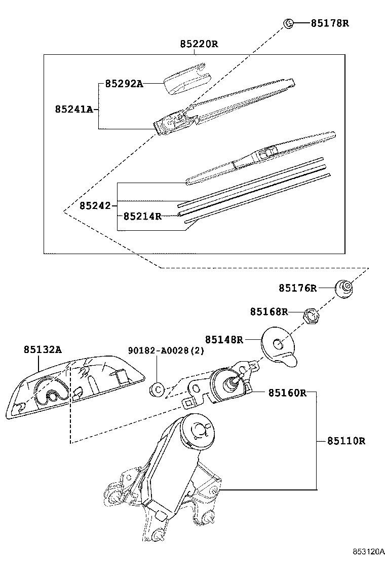 85241-0E050 ARM, REAR WIPER product image