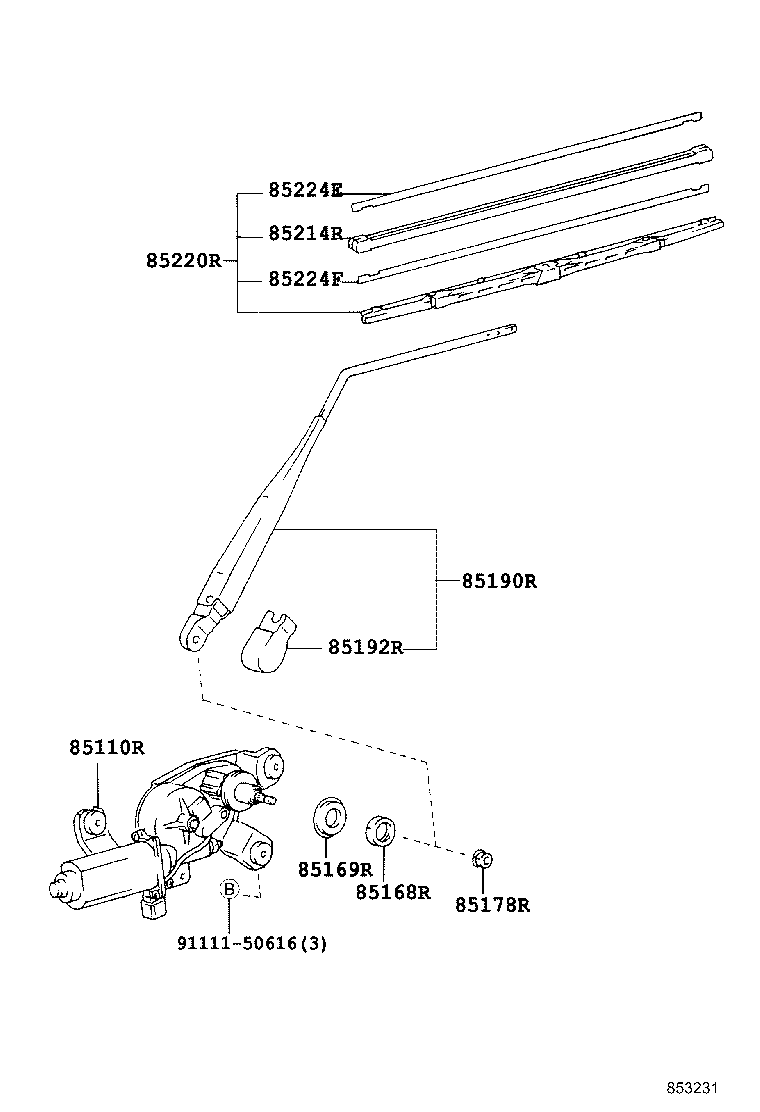 85224-60160 PLATE, REAR WIPER RUBBER BACKING, NO.1 product image