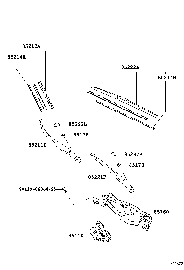 85211-12650 ARM, FRONT WIPER, RH product image