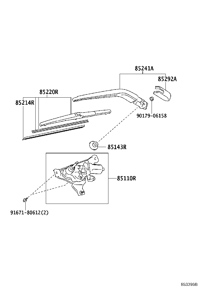 85130-52250 MOTOR ASSY, REAR WIPER product image