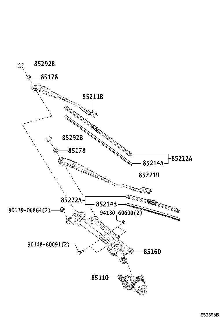 85214-28110 RUBBER, WIPER, LH product image