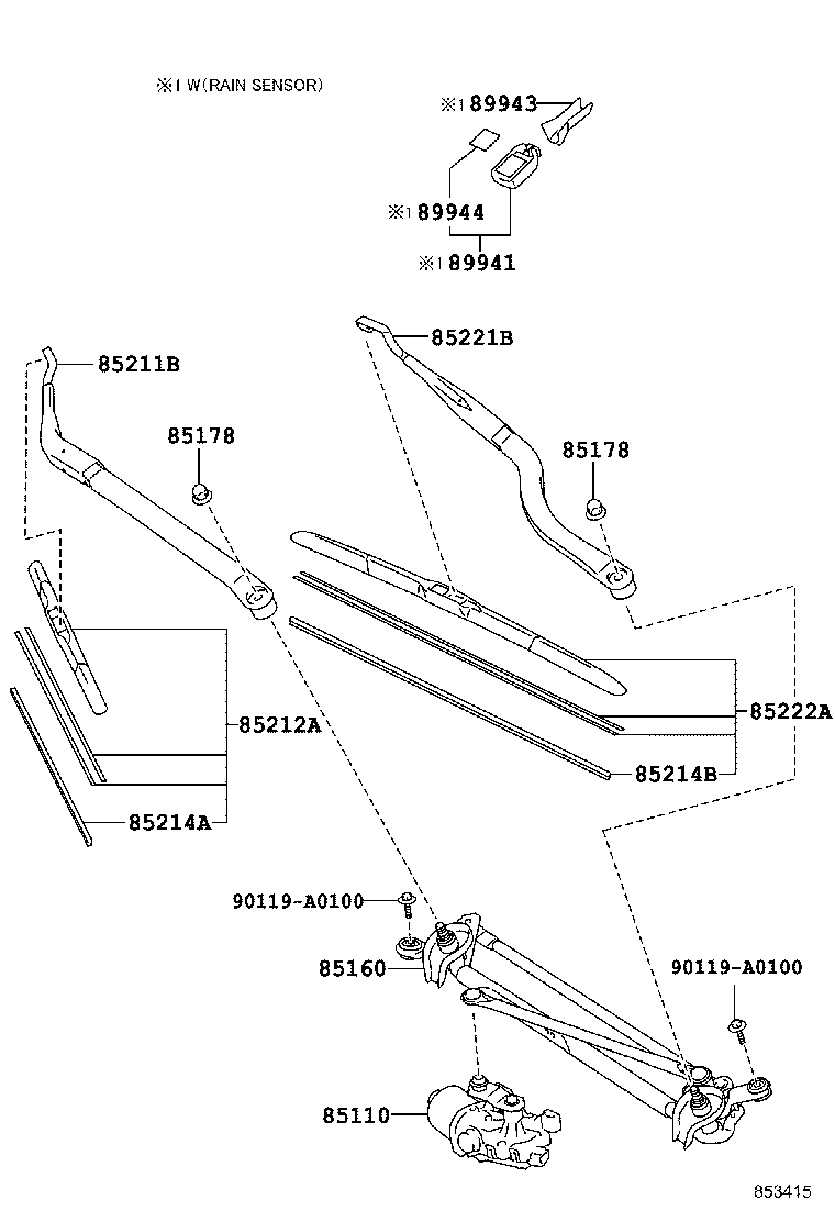 85221-06180 ARM, FRONT WIPER, LH product image