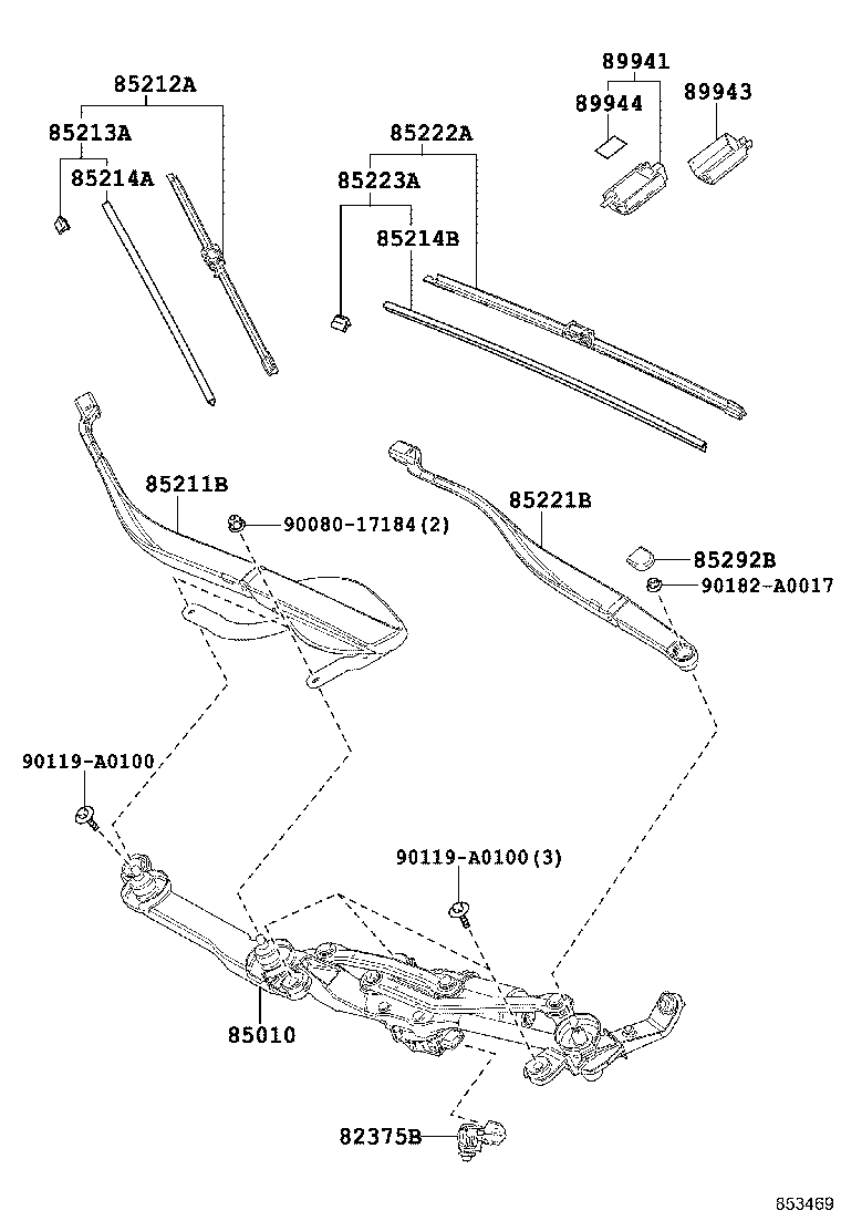 85010-0E100 MOTOR & LINK ASSY, FR WIPER product image