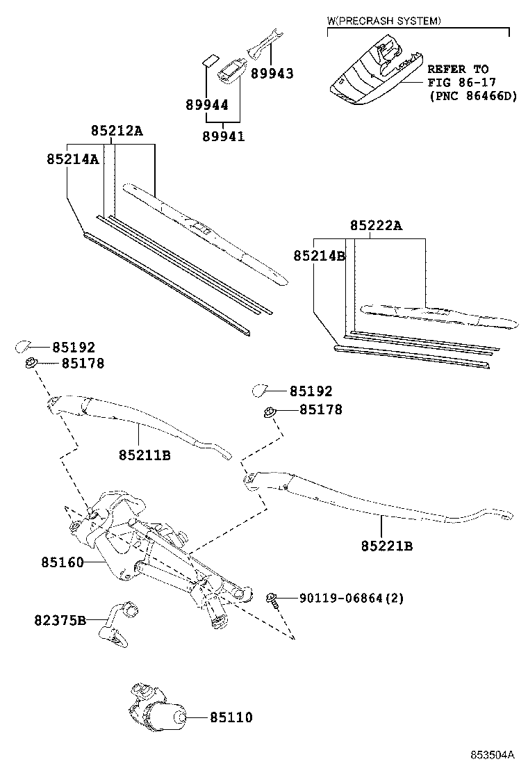 85211-42160 ARM, FRONT WIPER, RH product image