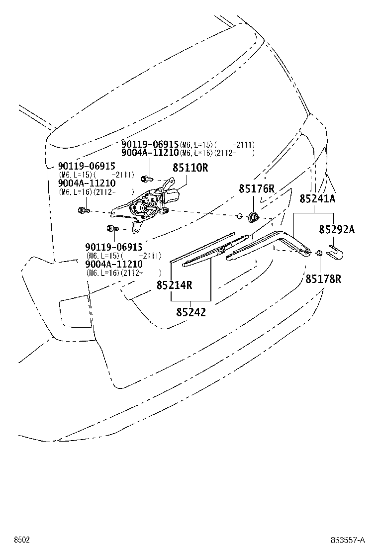 85130-BZ190 MOTOR ASSY, REAR WIPER product image