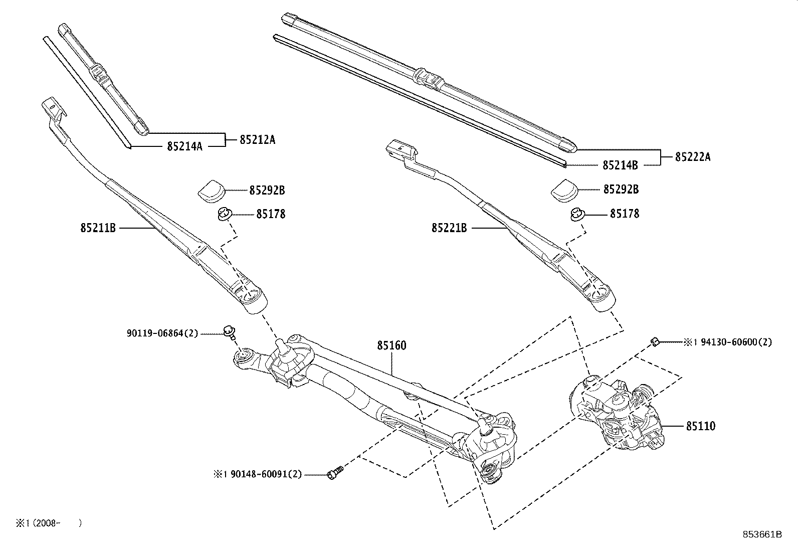 85211-52550 ARM, FRONT WIPER, RH product image