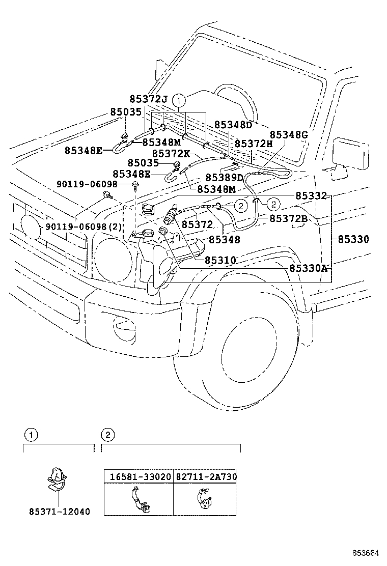 85381-60160 NOZZLE SUB-ASSY, WASHER product image
