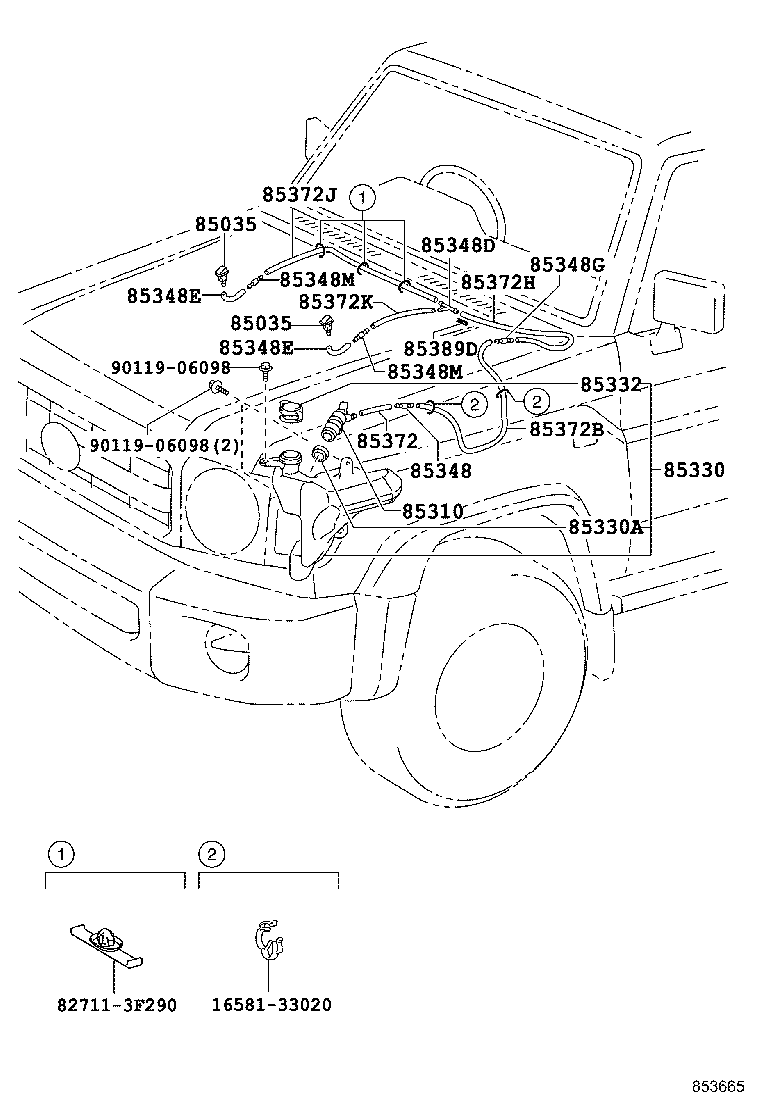 85381-60160 NOZZLE SUB-ASSY, WASHER product image