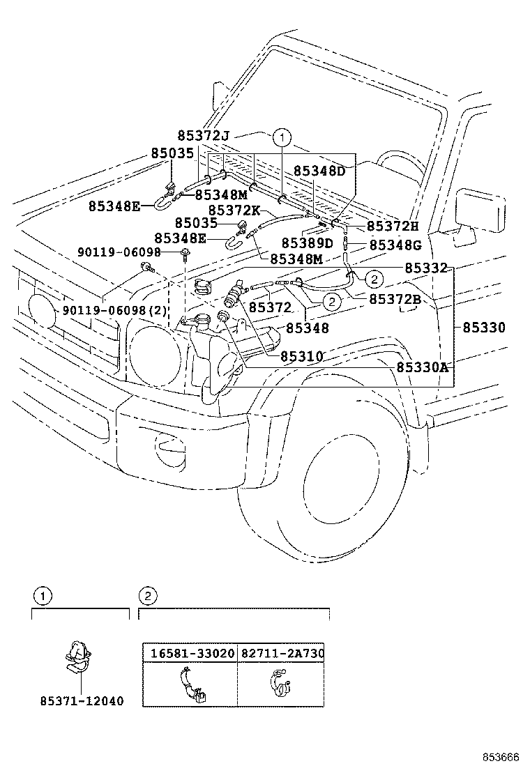 85381-60160 NOZZLE SUB-ASSY, WASHER product image