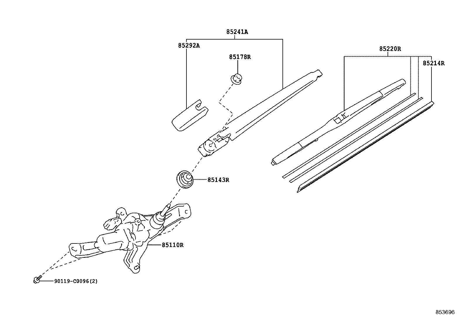 85130-0D170 MOTOR ASSY, REAR WIPER product image