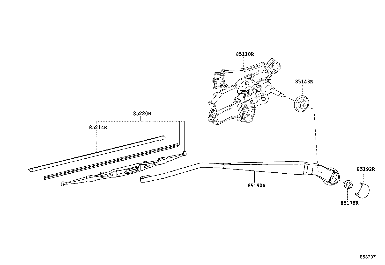 85241-36020 ARM ASSY, REAR WIPER product image