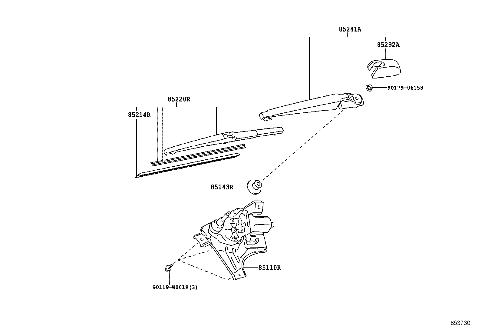 85241-0D100 ARM, REAR WIPER product image