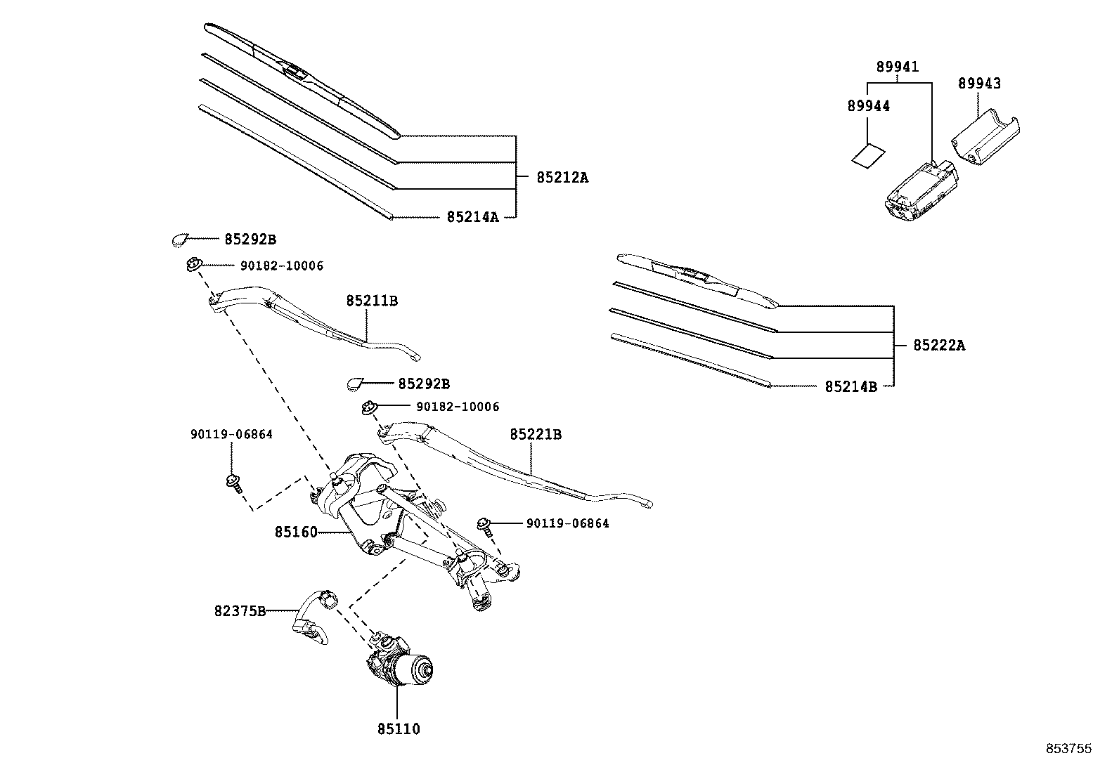 85211-48180 ARM, FRONT WIPER, RH product image