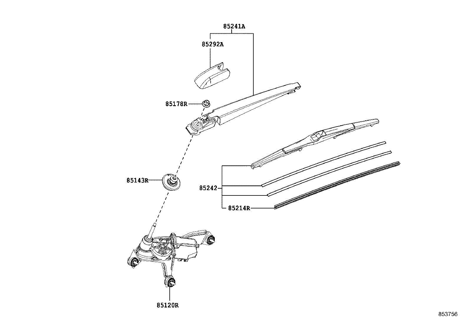 85130-48060 MOTOR AND BRACKET ASSY, REAR WIPER product image