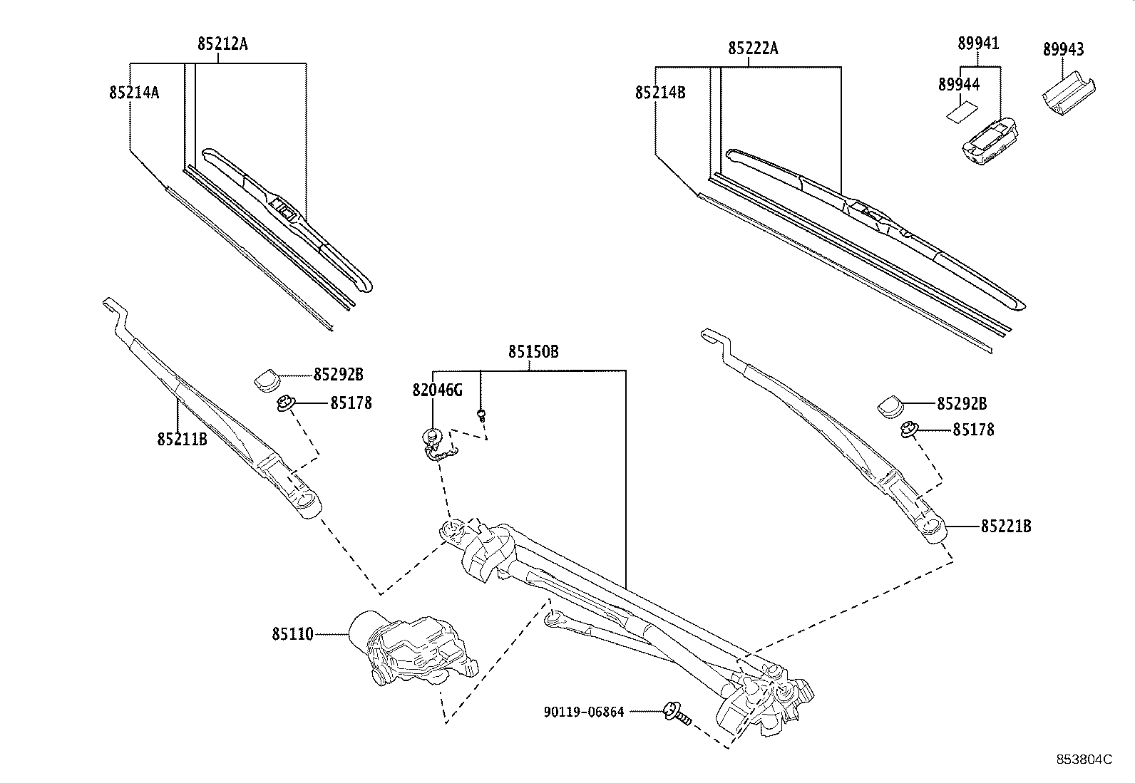 85211-33460 ARM, FRONT WIPER, RH product image