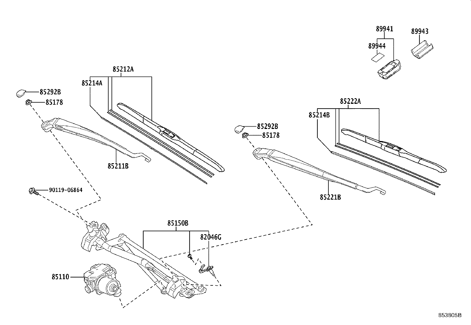 85211-33460 ARM, FRONT WIPER, RH product image