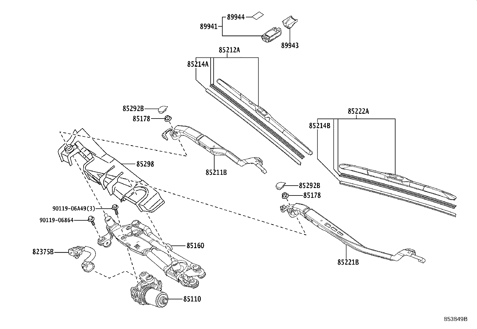 85211-50220 ARM, FRONT WIPER, RH product image