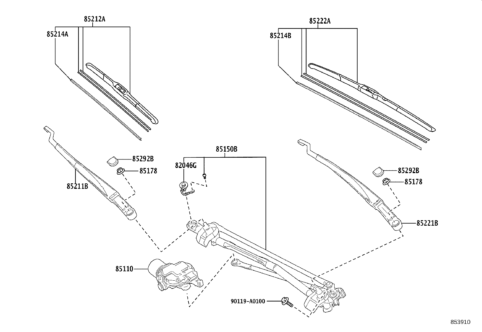 85221-06250 ARM, FRONT WIPER, LH product image