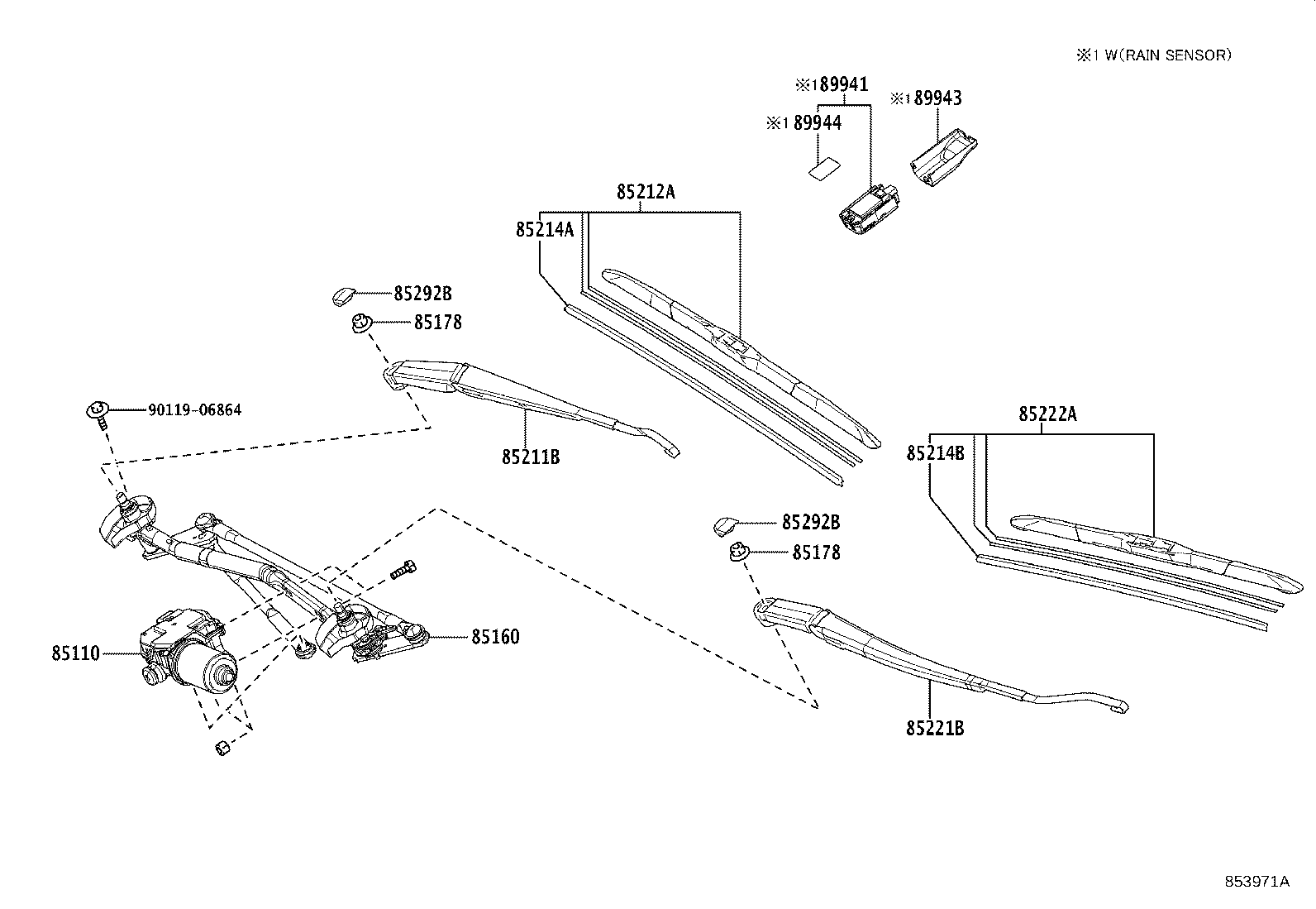 85211-33420 ARM, FRONT WIPER, RH product image