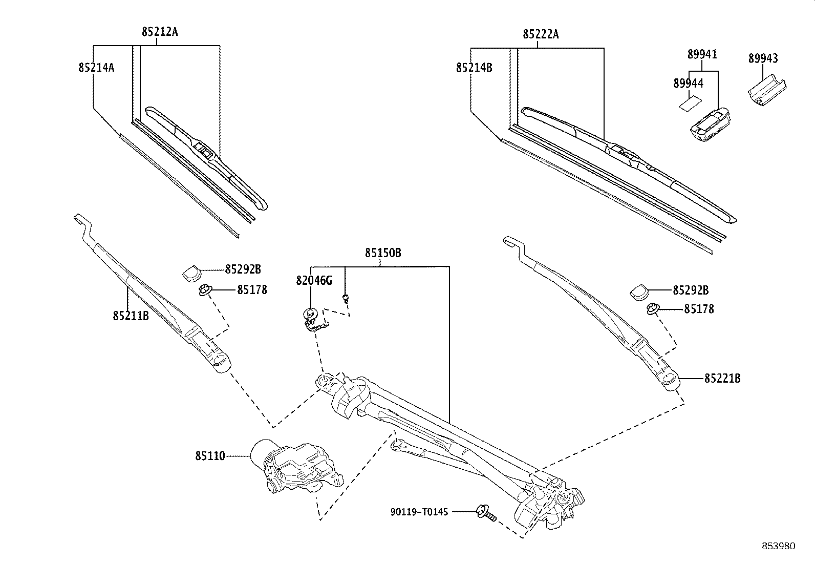 85211-06230 ARM, FRONT WIPER, RH product image