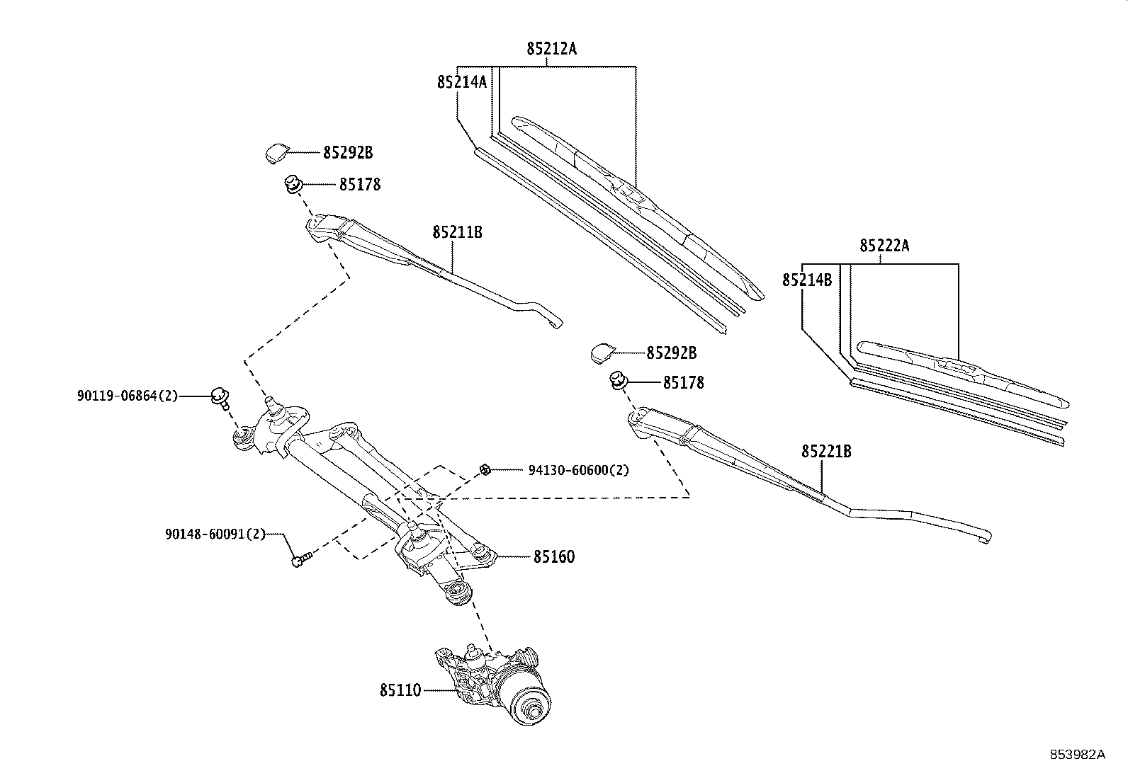 85214-28110 RUBBER, WIPER, LH product image