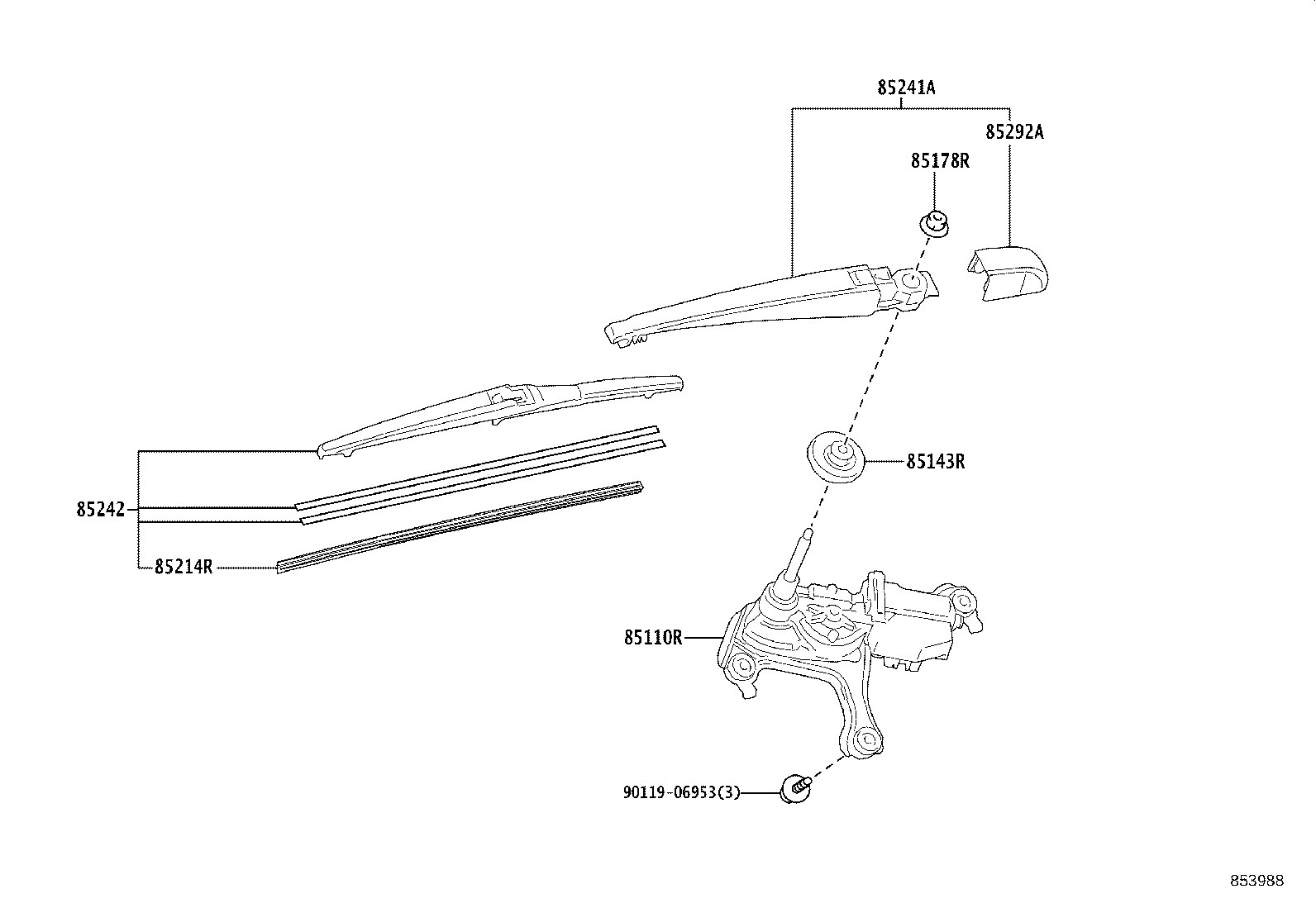 85241-76020 ARM, REAR WIPER product image
