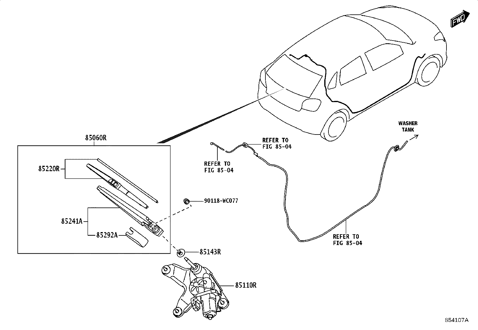 85240-WC001 ARM AND BLADE ASSY, REAR WIPER product image