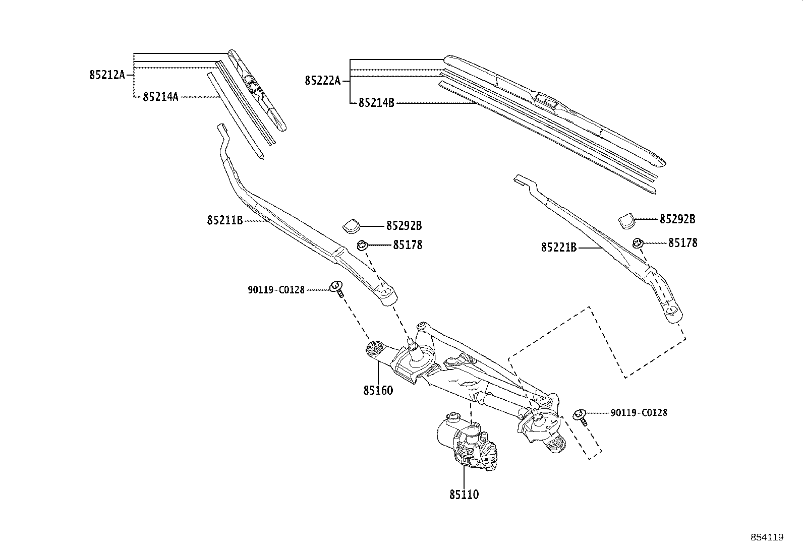 85010-02540 MOTOR & LINK ASSY, FR WIPER product image