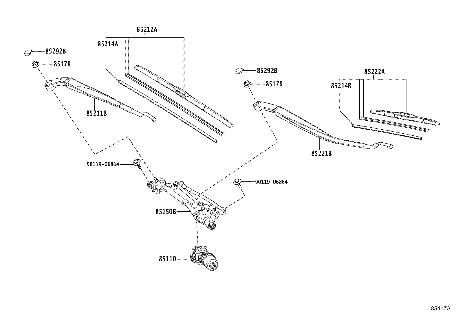 85221-12591 ARM, FRONT WIPER, LH product image