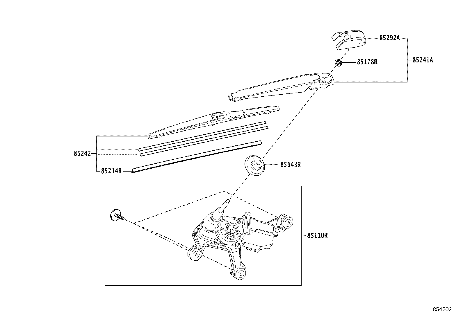 85241-0R090 ARM, REAR WIPER product image