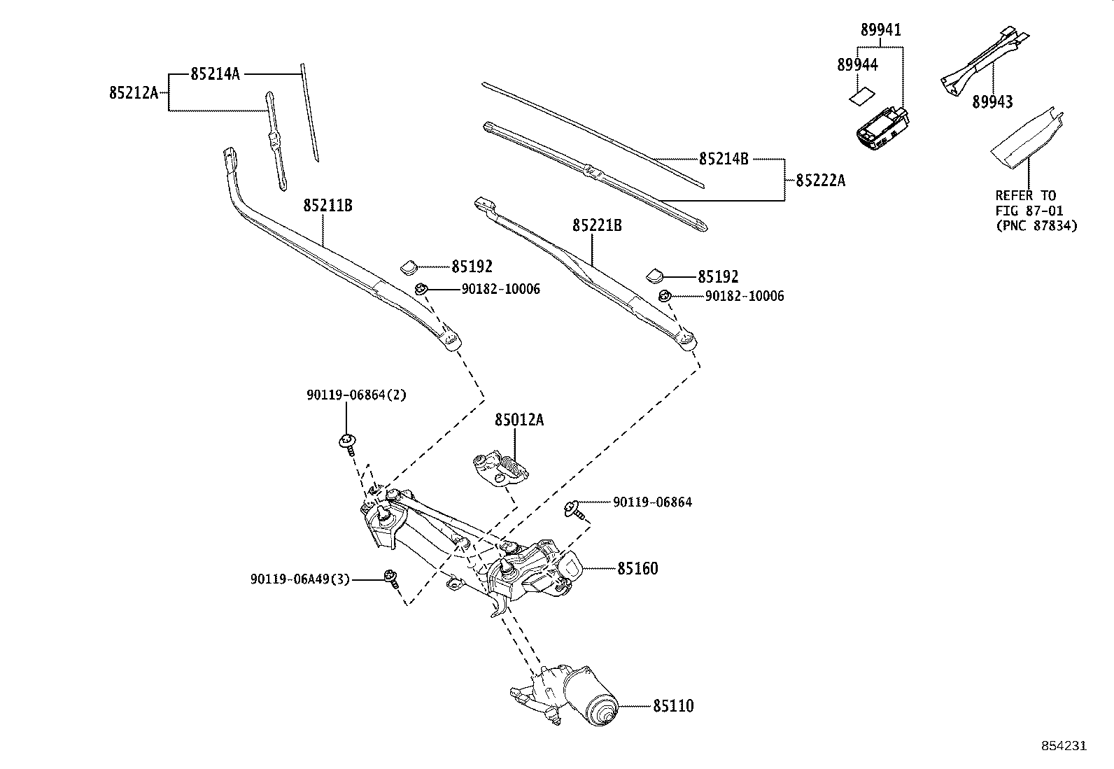 85211-58020 ARM, FRONT WIPER, RH product image