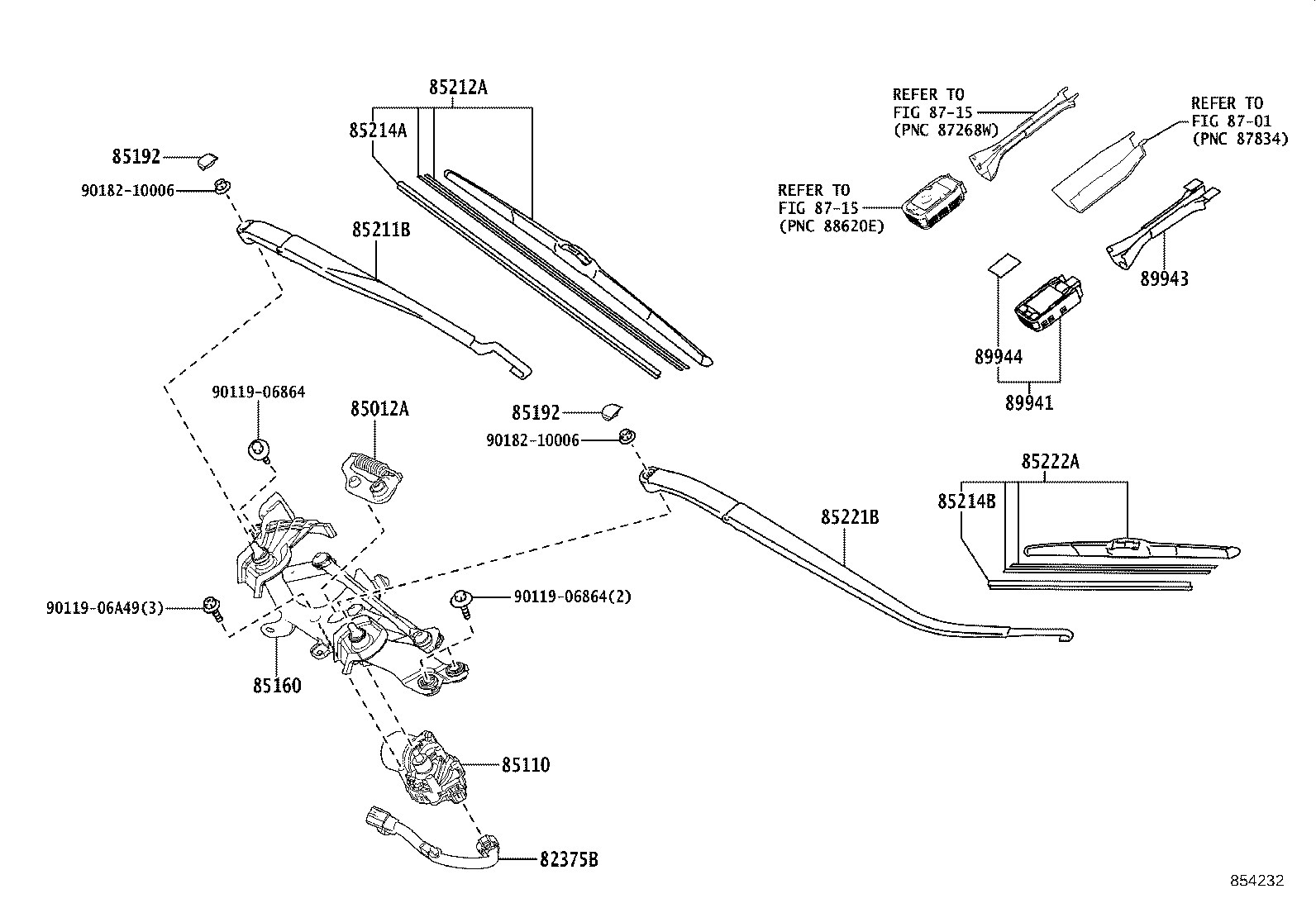 85211-58020 ARM, FRONT WIPER, RH product image