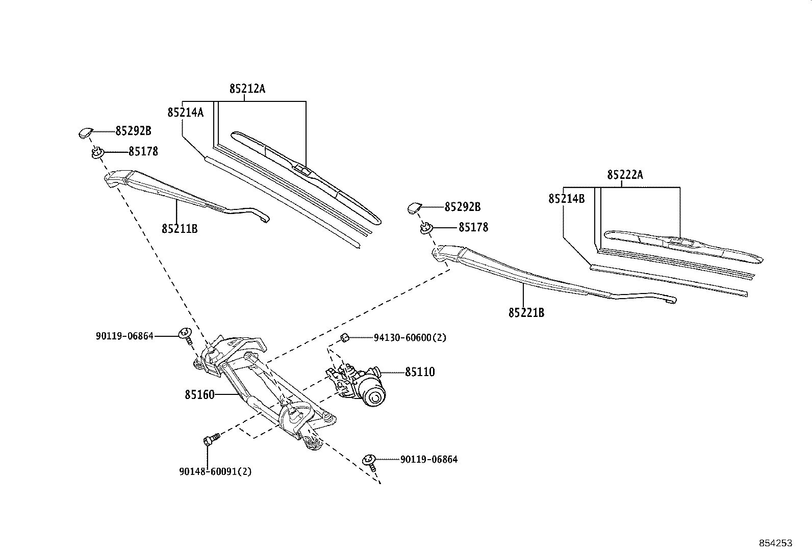85211-K0010 ARM, FRONT WIPER, RH product image