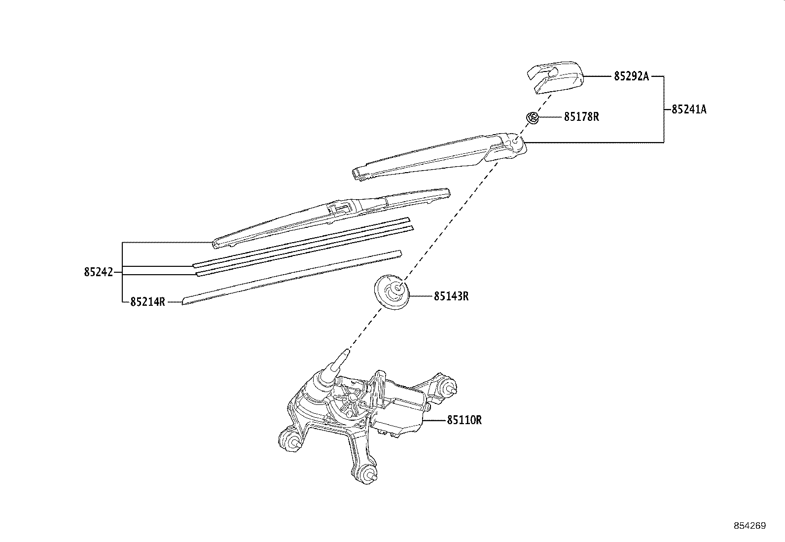 85130-0R070 MOTOR ASSY, REAR WIPER product image