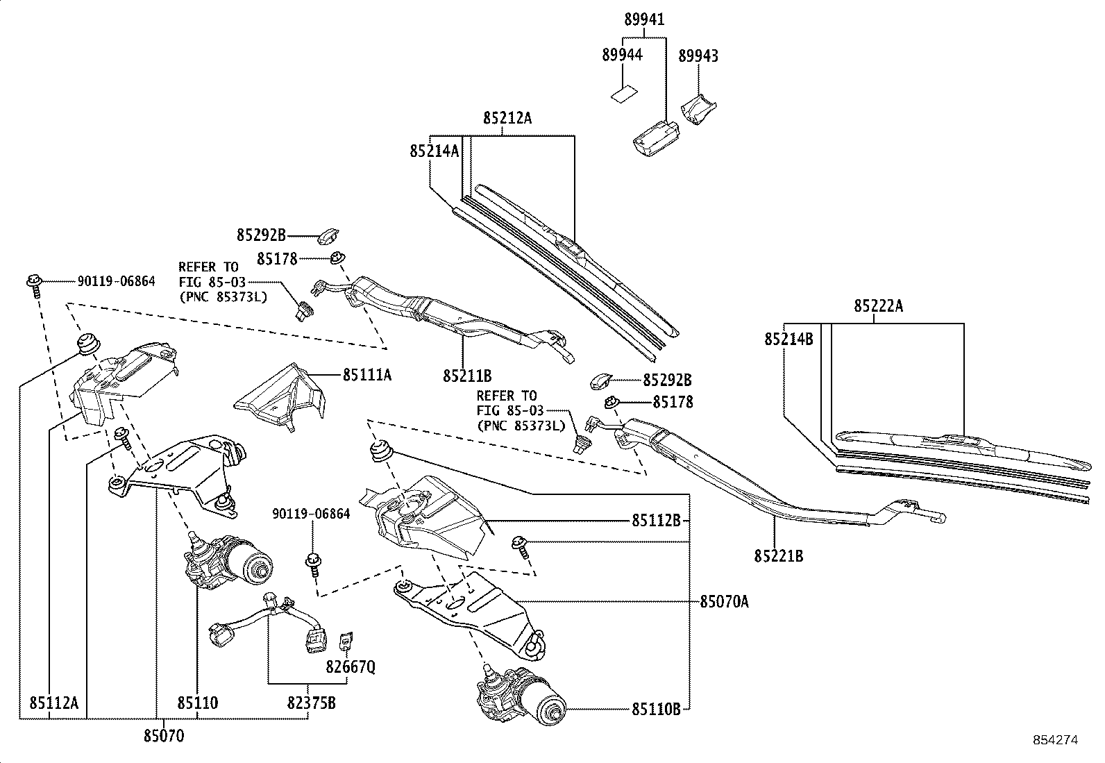 85211-11010 ARM, FRONT WIPER, RH product image