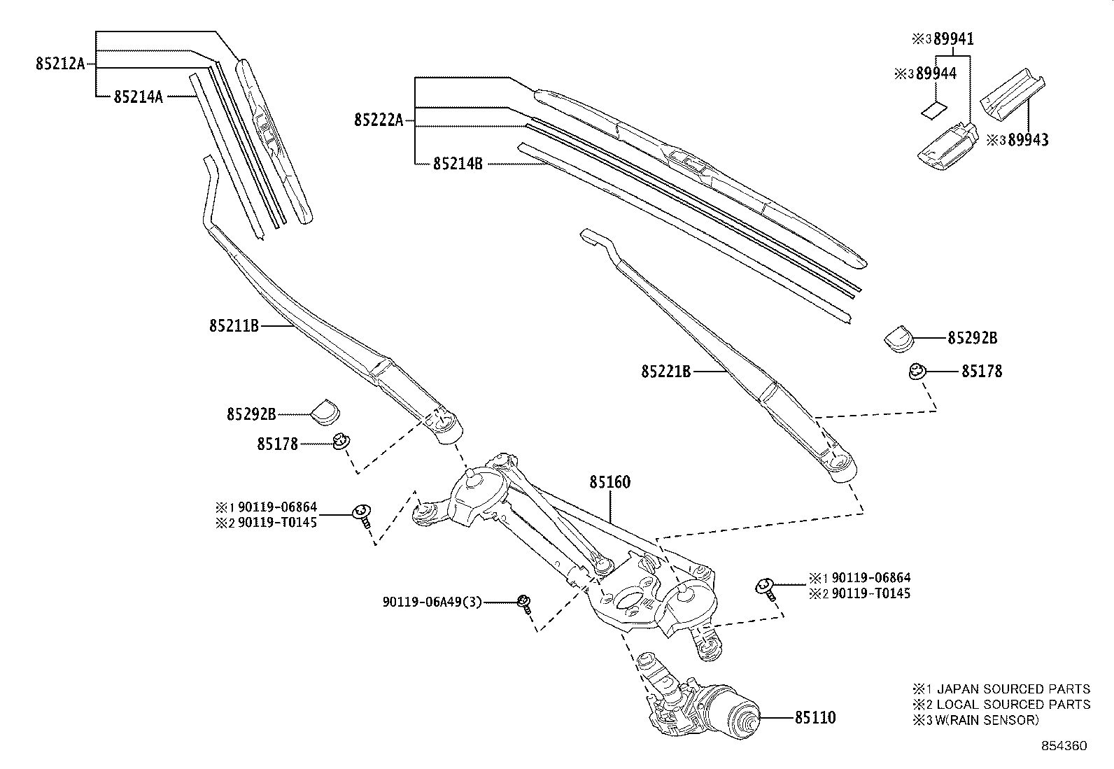 85211-0A030 ARM, FRONT WIPER, RH product image
