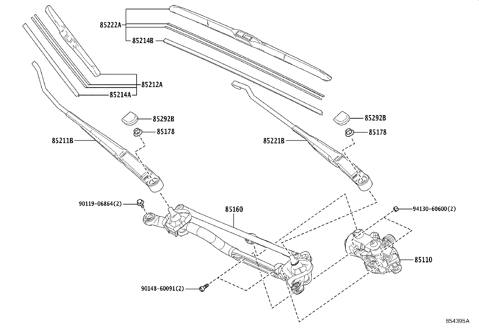 85211-52550 ARM, FRONT WIPER, RH product image