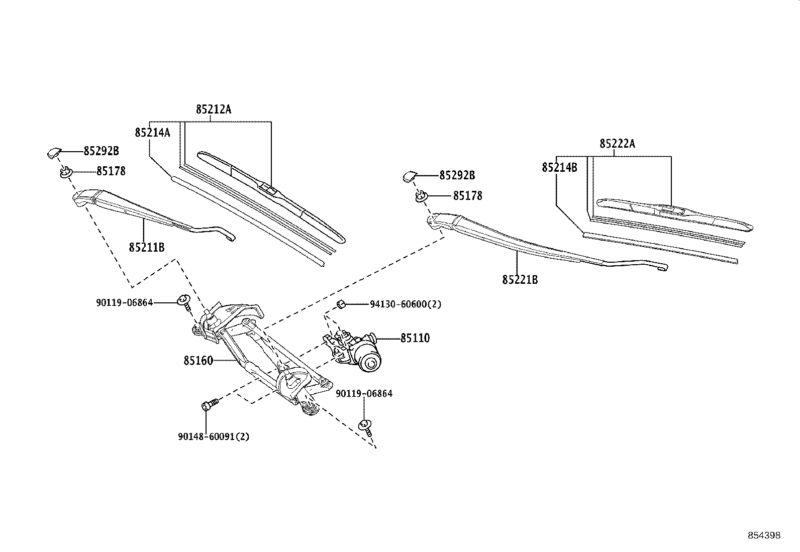 85211-52580 ARM, FRONT WIPER, RH product image