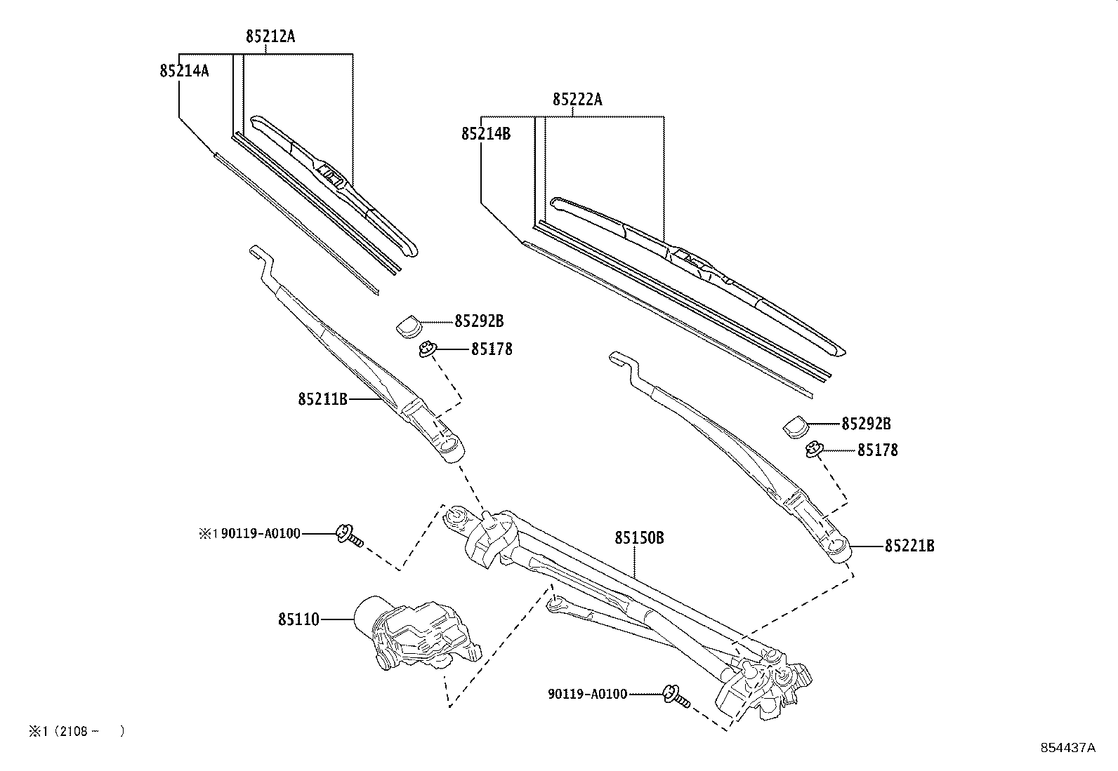 85221-06250 ARM, FRONT WIPER, LH product image
