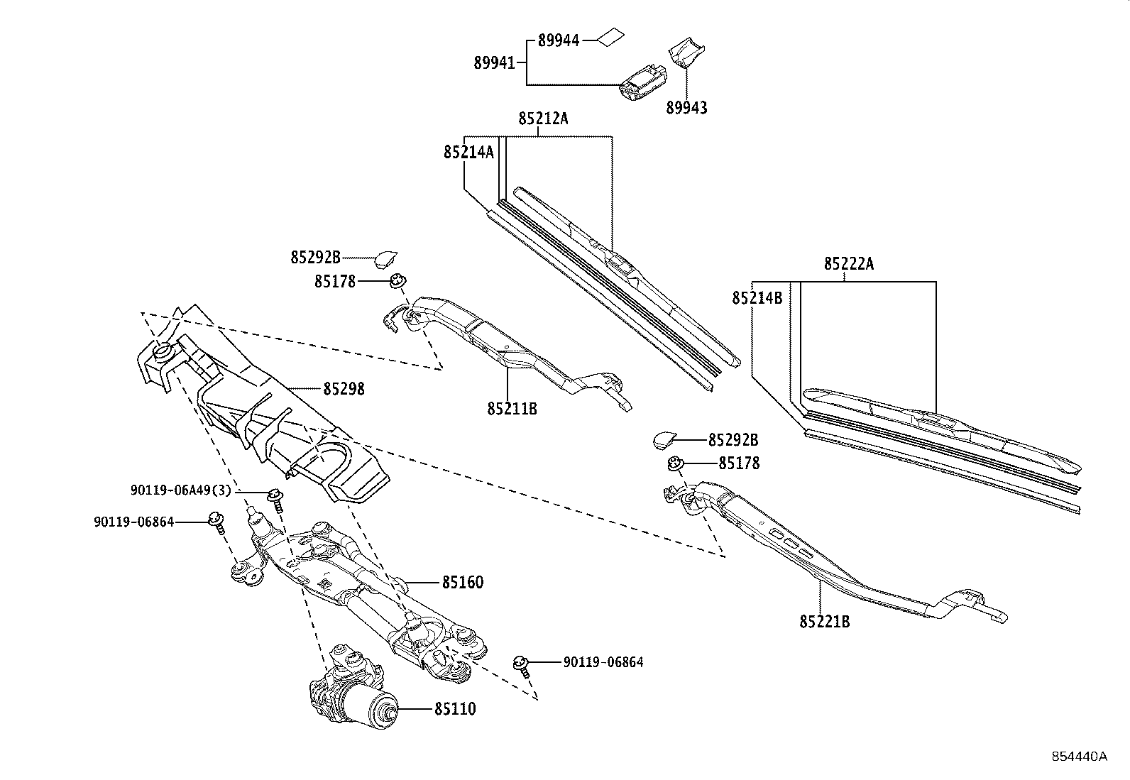 85211-50220 ARM, FRONT WIPER, RH product image
