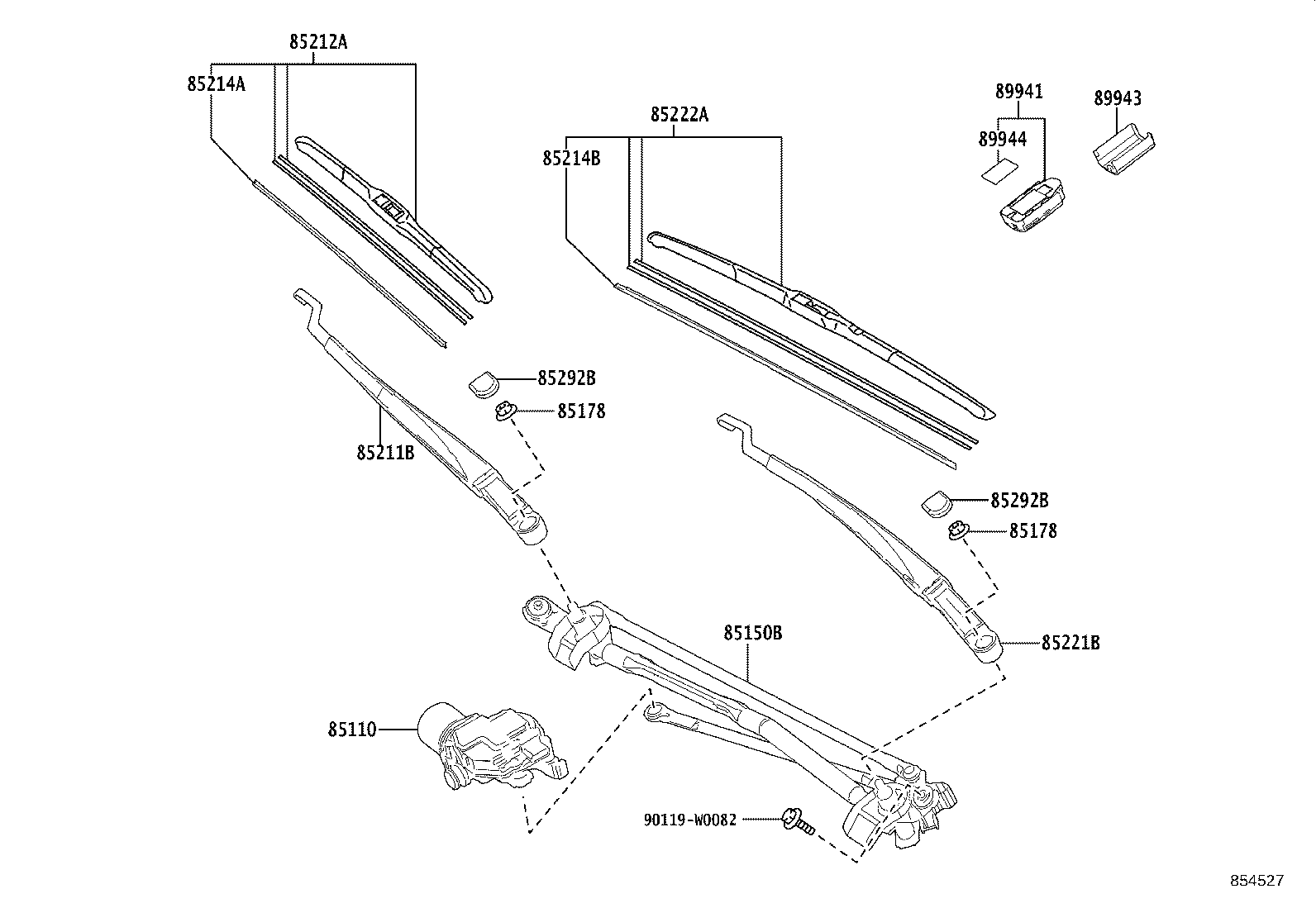 85211-33460 ARM, FRONT WIPER, RH product image