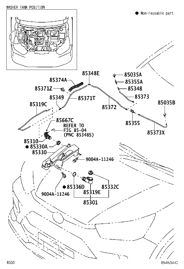 Toyota 85374-BZL10 HOSE, WINDSHIELD WASHER (FROM JOINT TO JOINT), NO.1
